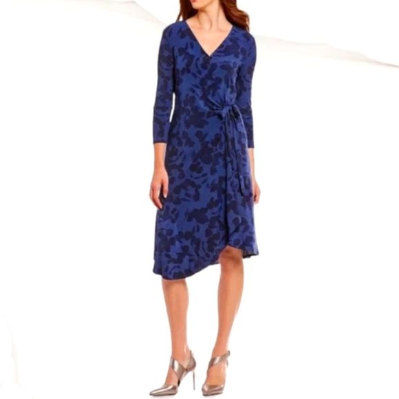 H Halston Pacific Heights Blue Eucalyptus Wrap Dress - Picture 2 of 7